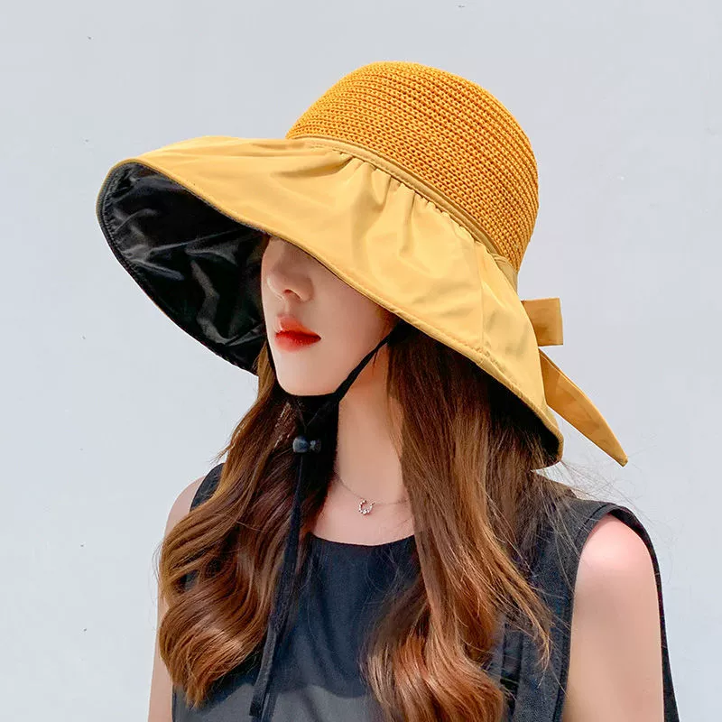 Summer sun hat with bow solar-powered, sun protection