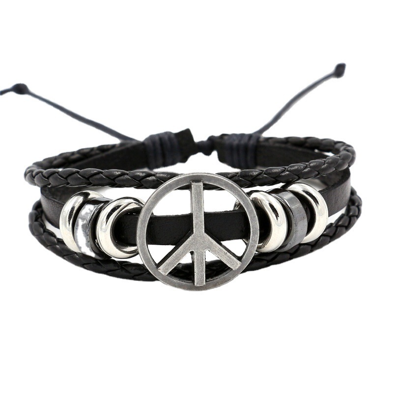 European and American popular fashion love peace anti-war logo leather bracelet stall cheap good supply simple bracelet wholesale European and American popular fashion love peace anti-war logo leather bracelet stall cheap good supply simple bracelet wholesale