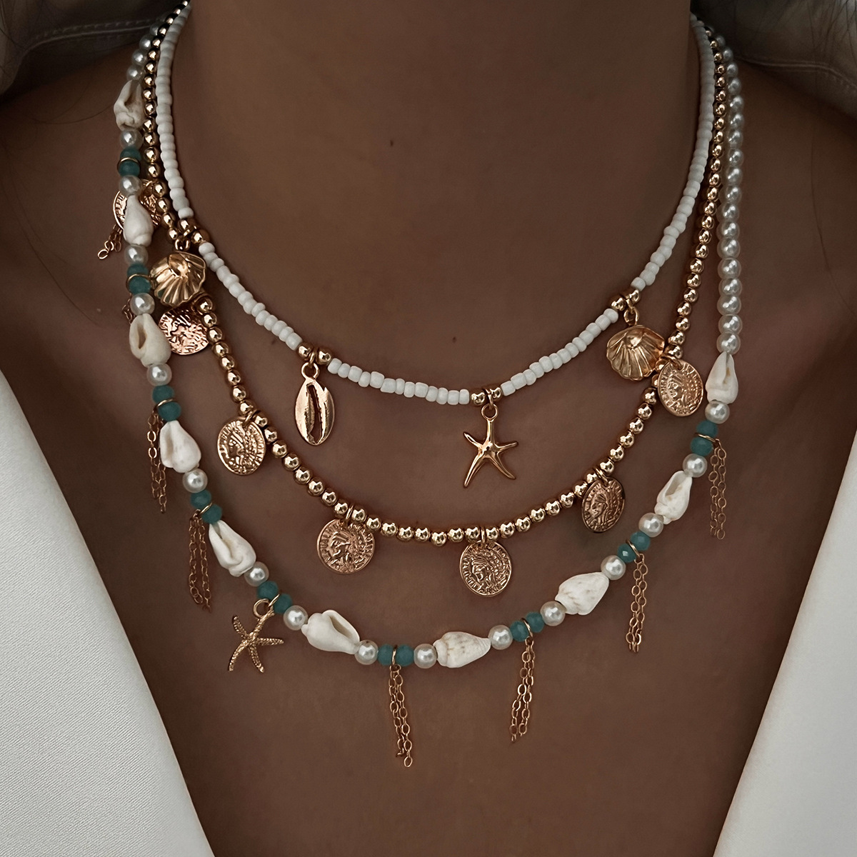 1 Piece Quantity Holiday, Travel Occasion CCB, Imitation Pearl, Alloy Material Hawaiian Vacation Geometric CCB Imitation Pearl Alloy Wholesale Necklace