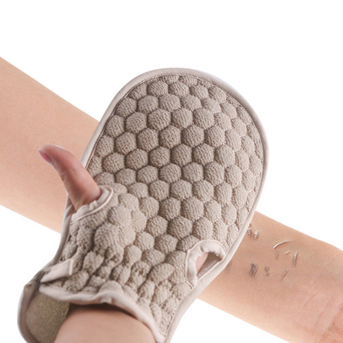 Fingerless double-sided bath towel, powerful mud and decontamination scrubbing tool, solid color honeycomb bathing gloves