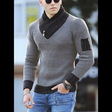 E 66516 Men's Knit Sweater with Scarf Collar ��֯ë�� ר