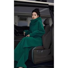 韩系搭配一整套秋装2025年小个子时尚纯色连帽毛绒卫衣长裤两件套