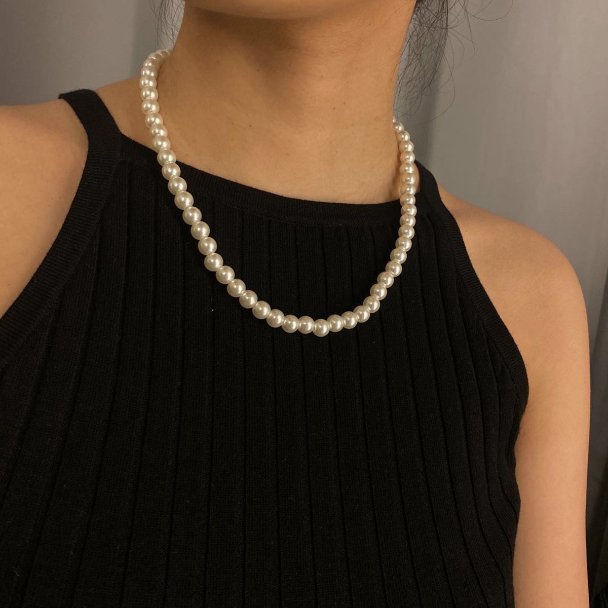 欧美外贸热销 时尚几何百搭串珠单层简约珍珠项链气质手工项链