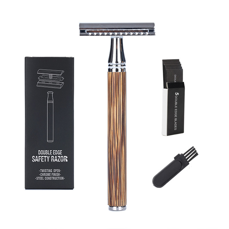 New bamboo handle double-sided blade Shaver old-fashioned Shaver scraper manual safety blade Shaver