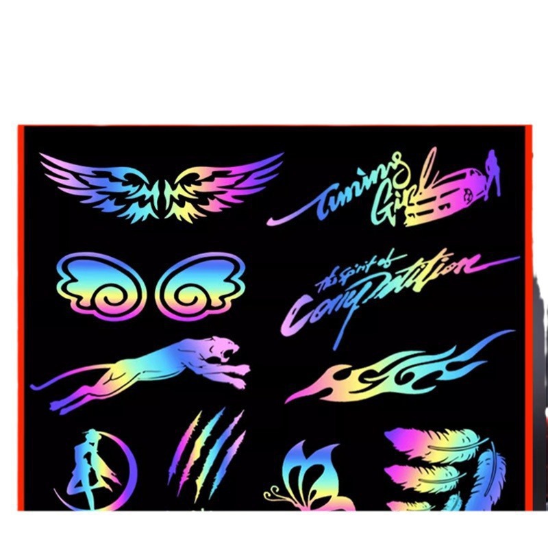 다채로운 레이저 자동차 스티커 차단기 스크래치 전기 자동차 스티커 그림 오토바이 꼬리 상자 데칼 방수 태양 보호