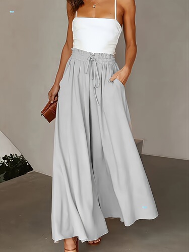 Chic High Waist Wide Leg Pants with Elastic Waistband Solid