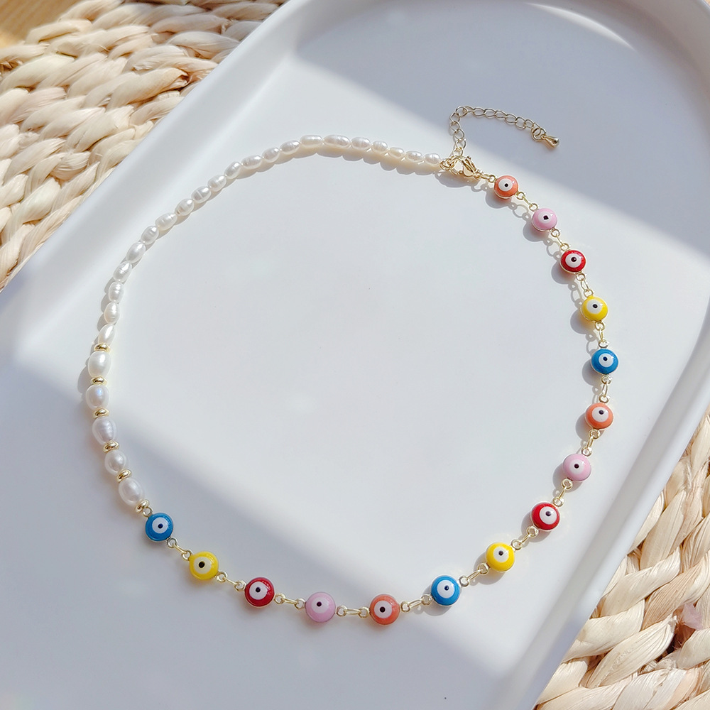 Retro Devilu0027S Eye Pearl Copper Enamel Necklace 1 Piece