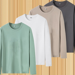 180g imitation cotton milk silk 2024 spring and autumn new men's solid color long T-shirt soft crew neck plus size base shirt men