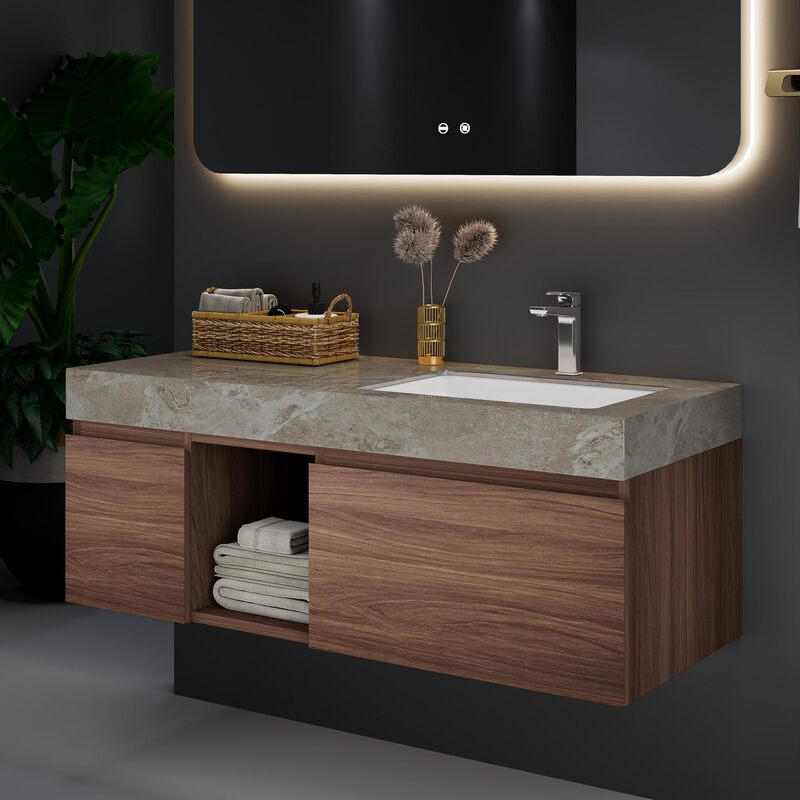 Bathroom Sink Cabinet Wall Mounted Floating Bathroom Counter Cabinet, Washroom Bathroom Modern Minimalist Gray Without Basin