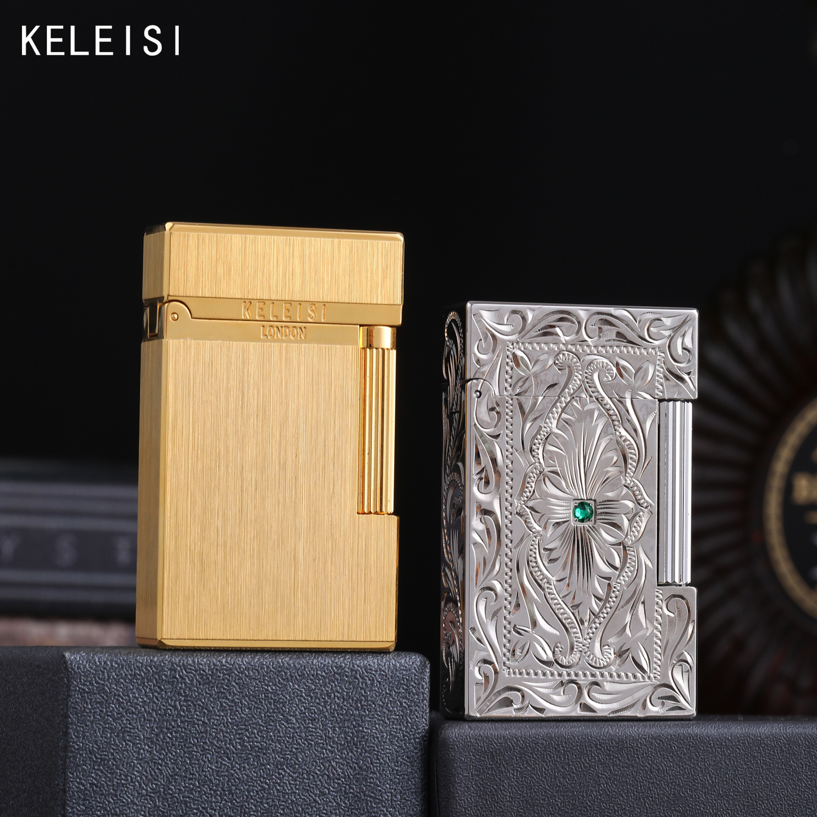 Kreslang Double Fire Oblique Fire Straight Lighter Brass Carved Sideslip Inflatable Men's High-end Business Gifts