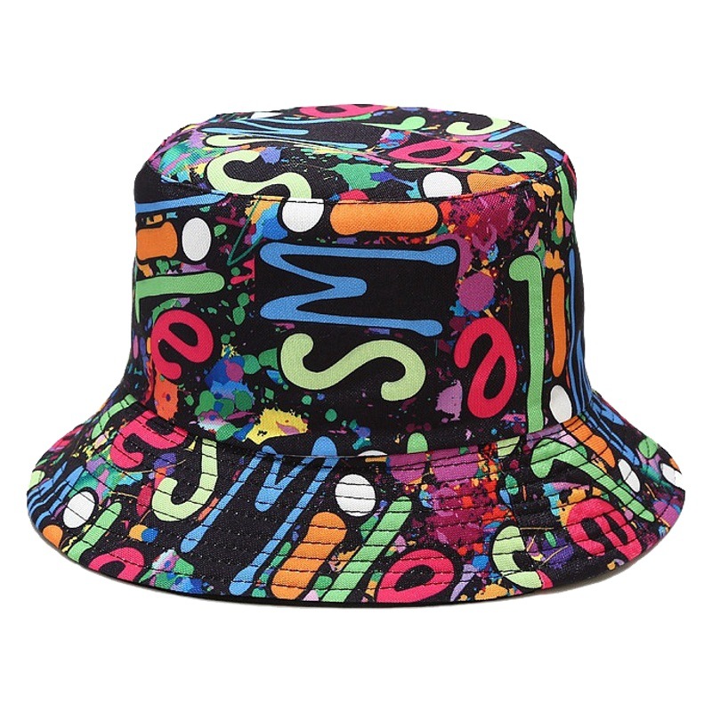 Sombrero pescador moda hombres y mujeres europeo y americano nuevo color graffiti cuenca sombrero personalizado color hip hop doble cara impresa sol sombrero