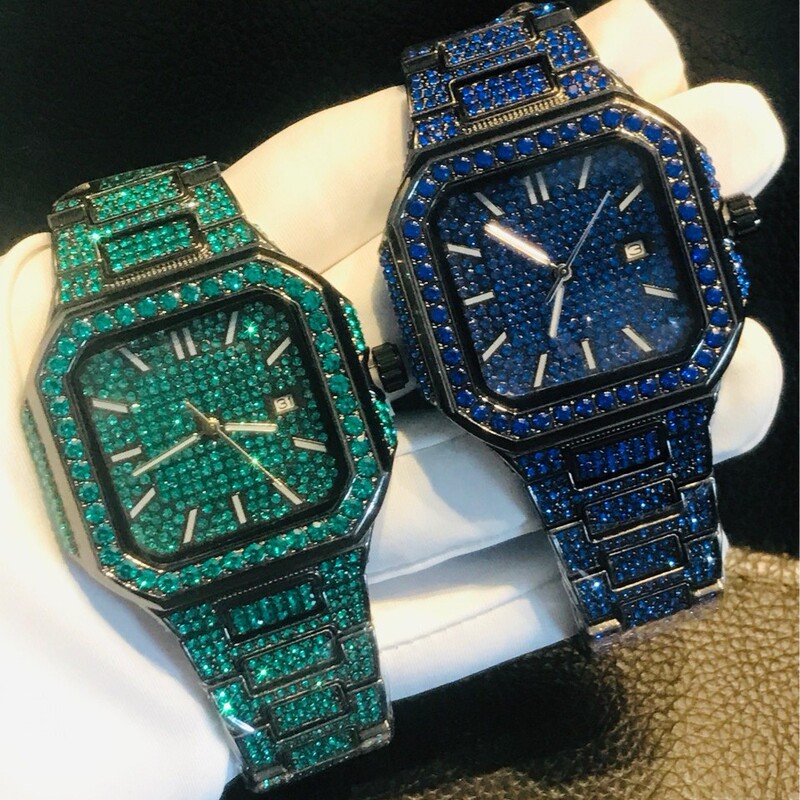 In-Stock Luxury European and American Hip-Hop Full Diamond Ice Watch for Men, Butterfly Clasp Men's Quartz Wristwatch, Cross-Border Wholesale Watch