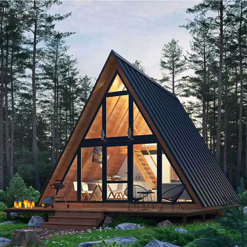 Треугольный деревянный дом B&B — антикоррозийная обработка древесины, сборка на улице, мобильный домик