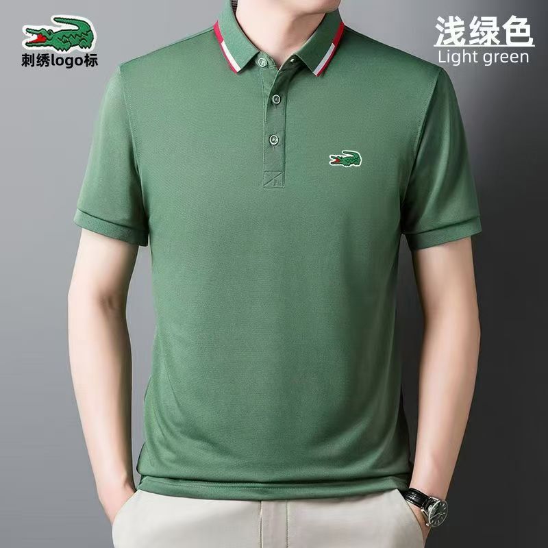 Men's New Summer Style Crocodile Embroidered Polo Shirt Short-Sleeved Lapel Business Casual Breathable Ice Silk Men's Clothing