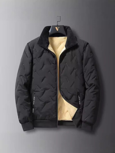 Men's winter coat, quilted and warm, windproof and thick, lamb wool and cotton padded jacket, loose and versatile, plus-size cotton puffer jacket, warm and cozy cotton coat.