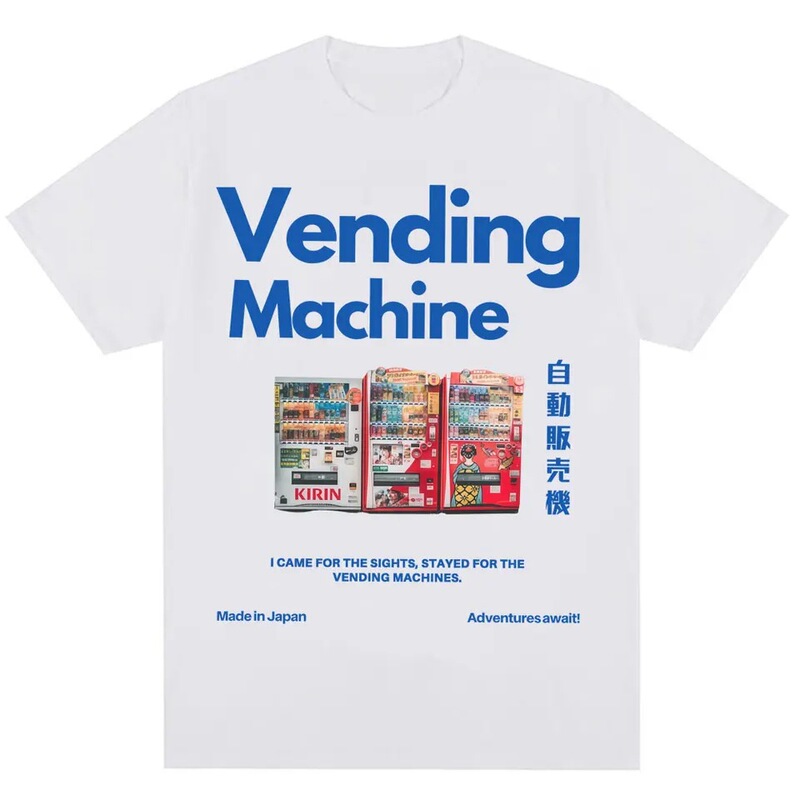 Japanese Style Vending Machine Print T-Shirt Fashion 90S Anime Harajuku Short-Sleeve Unisex Oversized Cotton
