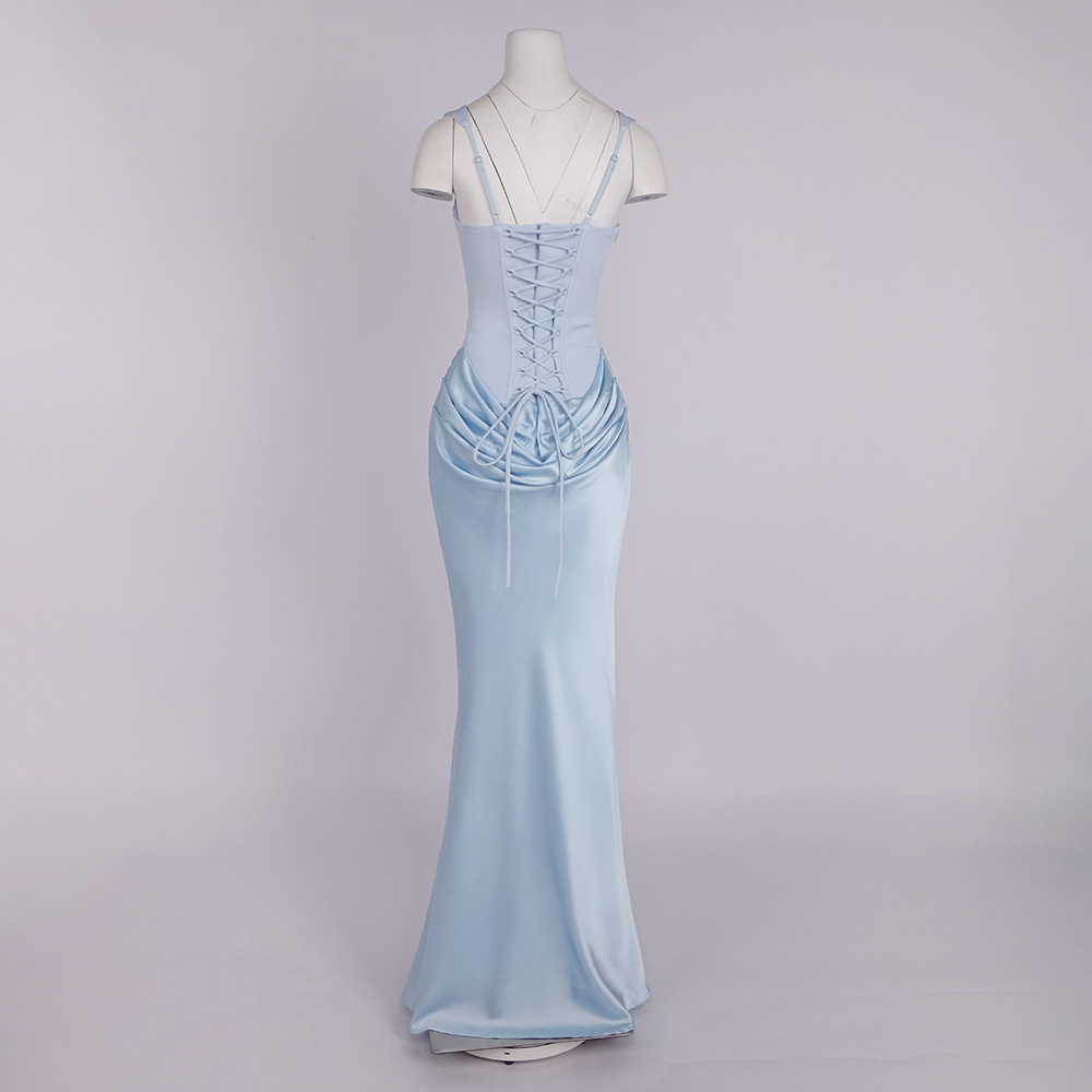 Women's Clothing Bridesmaid Dress Style Drawstring Design Pleated Draped Sexy A-Line Evening Gown For Formal & Casual For Women_ecoleips.com