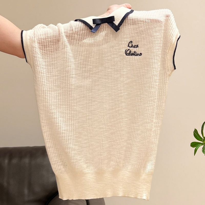 Korean Chic Thin Short-Sleeved T-Shirt for Women Summer 2026 New Slim Fit Slimming Slightly See-Through Polo Collar Unique Top