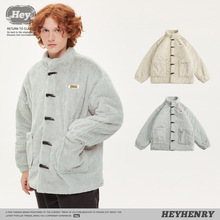 HeyHenry 2022年冬季新款纯色减龄毛绒外套兔毛牛角扣棉衣男女潮