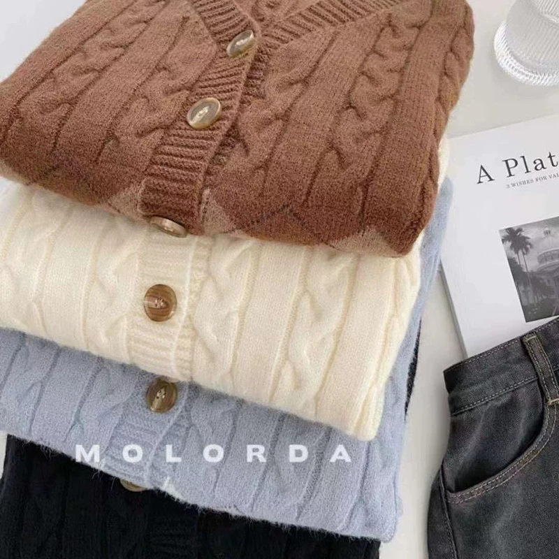 Кардиган, длинный рукав, свитер, коллекция 2023, корейский стиль