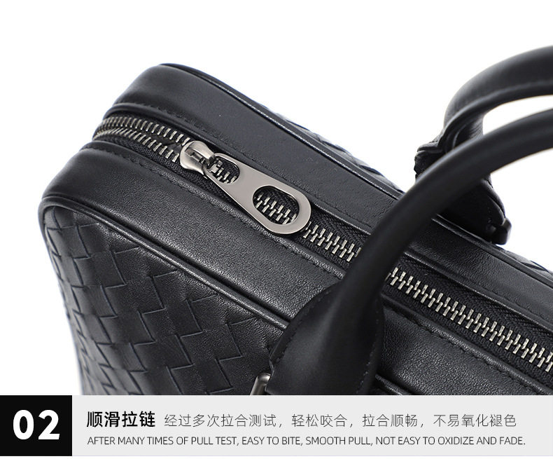 Túi xách tay nam da bò thật đan thủ công, túi đeo chéo một vai kiêm túi đựng laptop 39×7,5×28 cm — Màu đen chi tiết 20