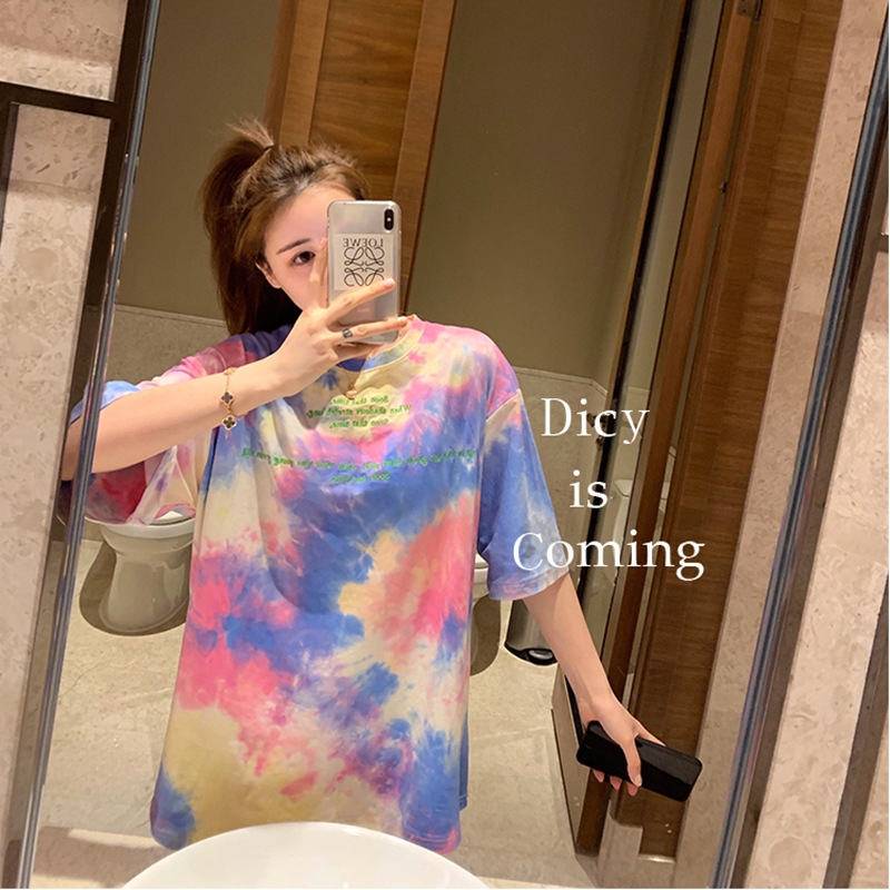 Japanese summer fashionable long T-shirt with a round collar