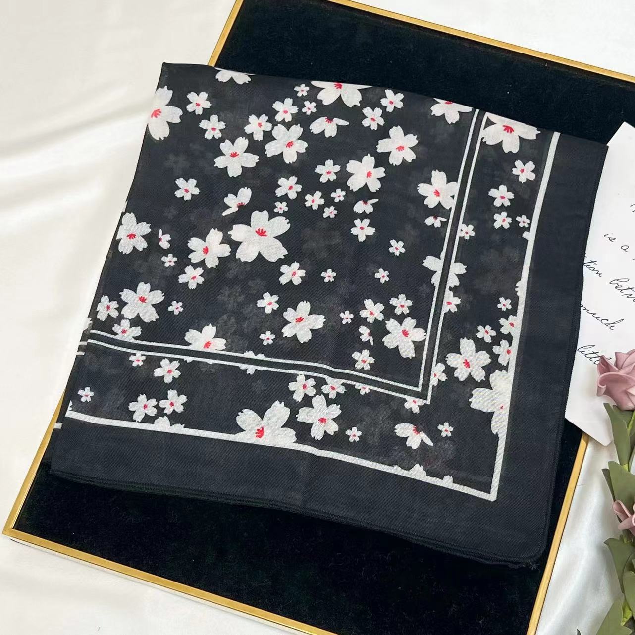 60g Weight Kerchief Classification Daily Occasion cotton and linen Material Flower Pattern Summer Season Women's Gender IG Style Style Women's IG Style Flower Cotton And Linen Kerchief 82