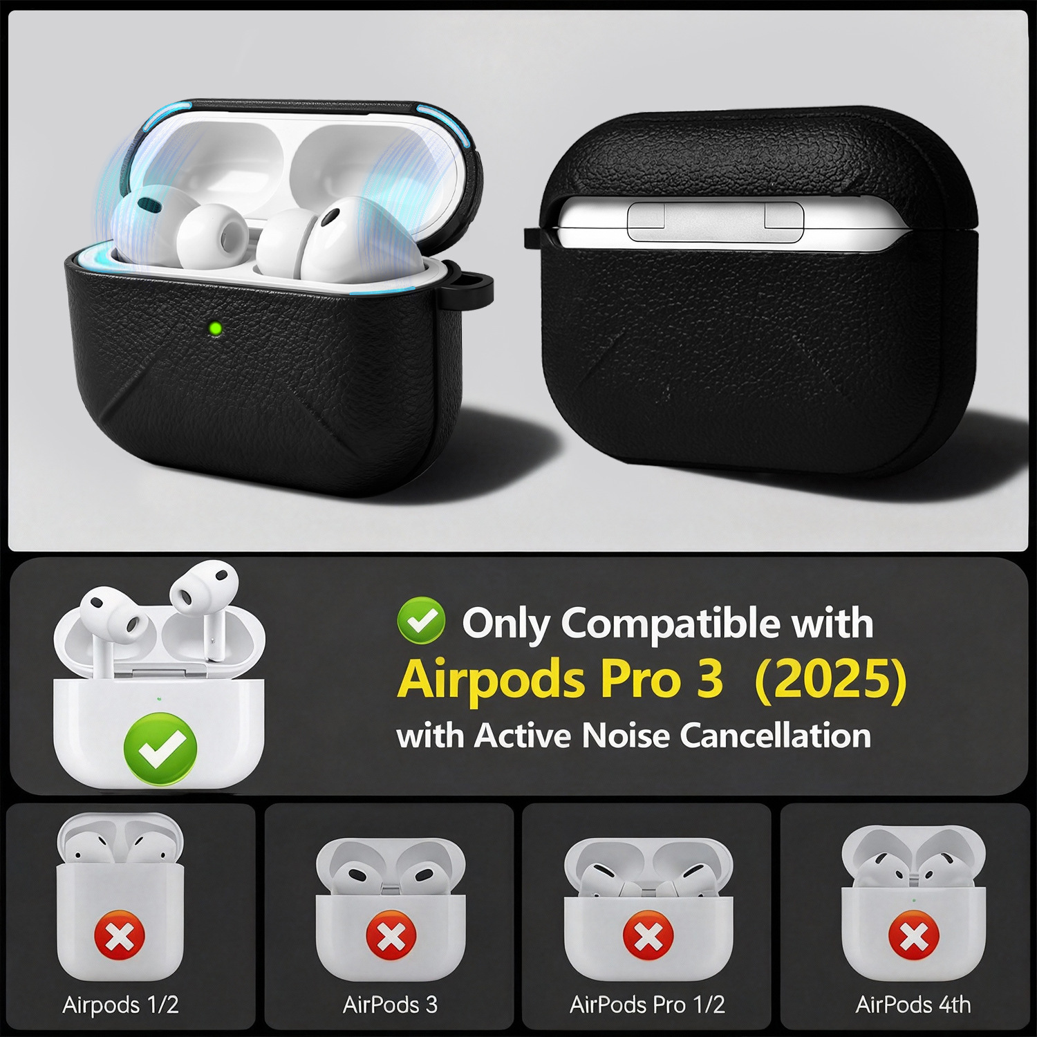 Premium Leather Airpods Pro 3 Case With Keychain And Cleaning Pen_voghion.com