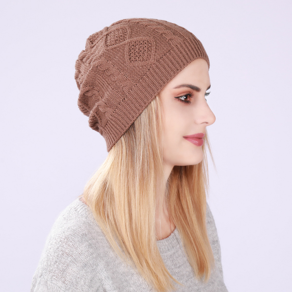 Gebreide muts voor dames en heren warme wintermuts met ruiten_voghion.com