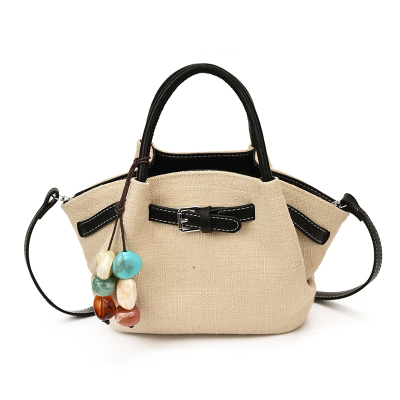 Bolsa de cestas de color transfronterizo estilo extranjero moda lino bolsa de cubo de moda simple ocio diario mochila de hombro