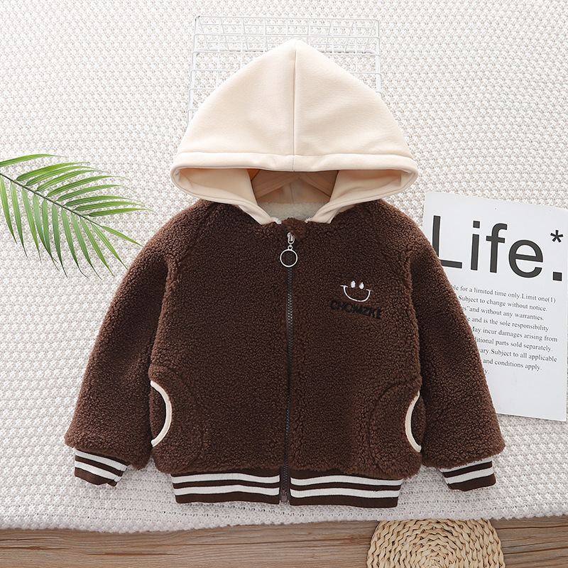 Bebé otoño e invierno nuevo abrigo niño niña más terciopelo grueso rebeca cálida suéter casual con capucha para niños