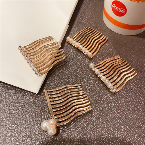 Seamless upside-down comb hair accessories Korean non-slip sweet pearl hair comb rhinestone simple bangs clip hairpin antique style hair accessories