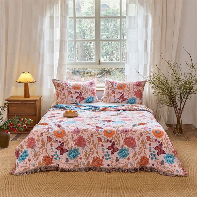 Foreign Trade All-Season Pure Cotton Gauze Blanket, Sofa Cover, Nordic Style Tassel Blanket, Suitable for All Seasons, Air-Conditioned Room Blanket