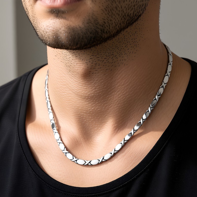 Stainless steel jewelry men's titanium steel necklace permanent magnet stone collar decoration factory direct European and American creative new TY061X Stainless steel jewelry men's titanium steel necklace permanent magnet stone collar decoration factory direct European and American creative new TY061X