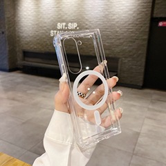 Suitable for Samsung Z Fold4 Fold Phone Case zfold5 Transparent Magnetic Case W24 Anti-Slip High Transparency Protective Cover