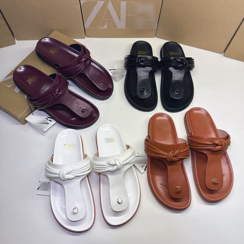 Za's New Export Export Pure Color Woven Herringbone Shoes European and American Internet Celebrities Simple Round-Toe Thick-Soled Shoes Slipper