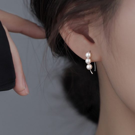 925 Silver Hook Pearl Earrings Women's Simple Elegant Anti-Sensitive Earrings Niche Design Ear Hook Earrings