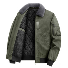 秋冬新款男加绒夹克耐磨加绒加棉保暖翻领可拆卸毛领棉衣外套1962