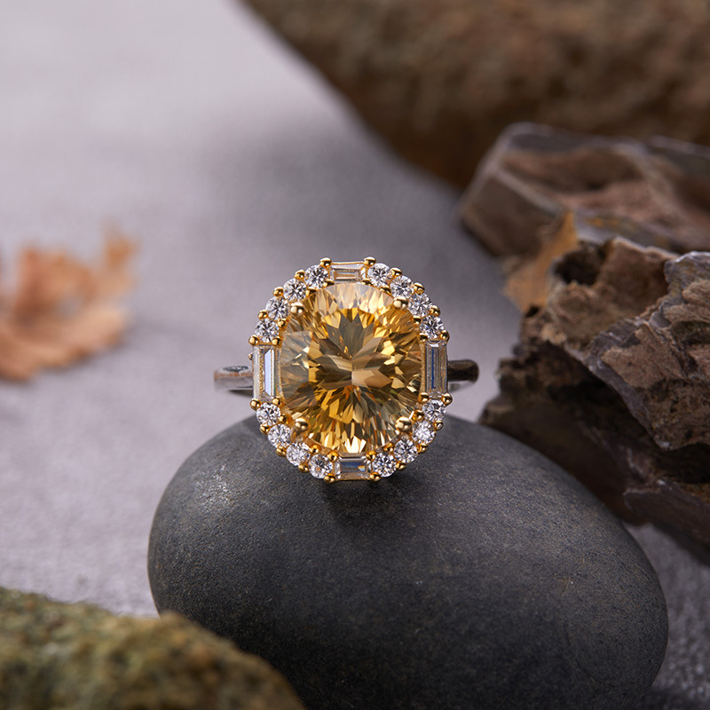 Natural Yellow Crystal Amethyst Gemstone Ring For Women S925 Silver_voghion.com