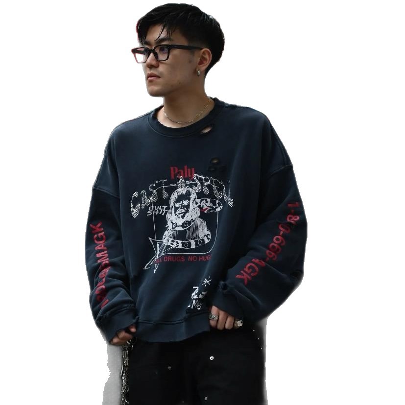 Trendiges, lässiges Sweatshirt aus Frottee mit Used-Look und Rundhalsausschnitt, Unisex-Stil_voghion.com