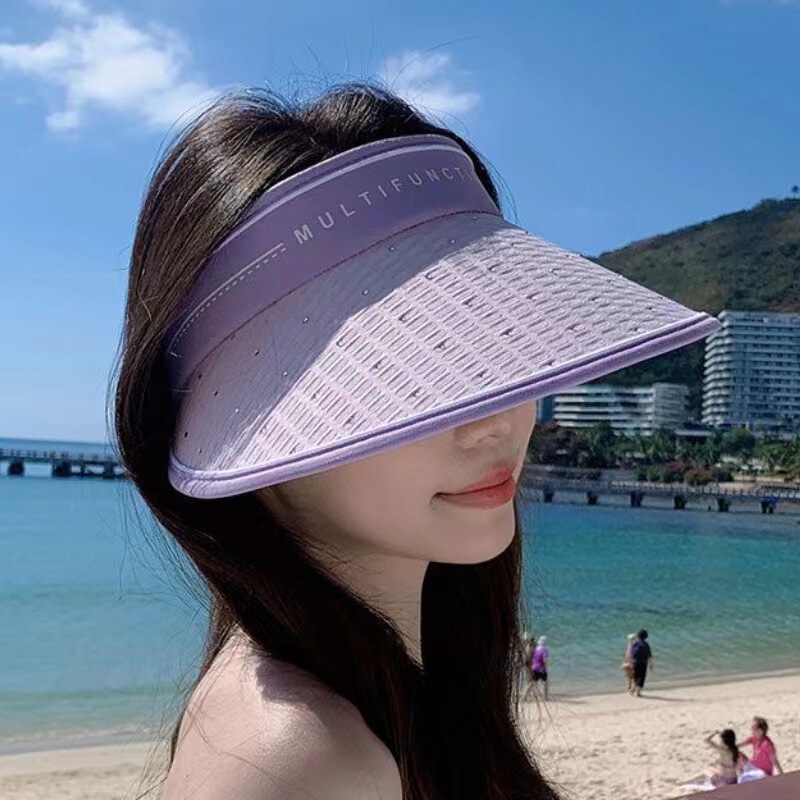 日焼け止め夏 2025 新しい女性の空のトップ大きなつばキャンディーカラーの日よけ帽子顔を小さくする抗 UV 屋外サイクリング|undefined