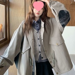 休闲复古撞色宽松显瘦风衣外套女春秋款2025新款气质百搭修身上衣