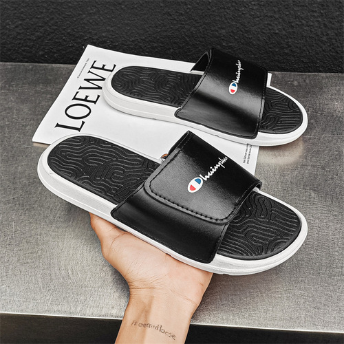Slip-Resistant Personality Korean Version 2025 Men's Summer Suede-Feel One-Piece Sandals for Outdoor Wear with Velcro Ins Fashion Couple Beach Shoes