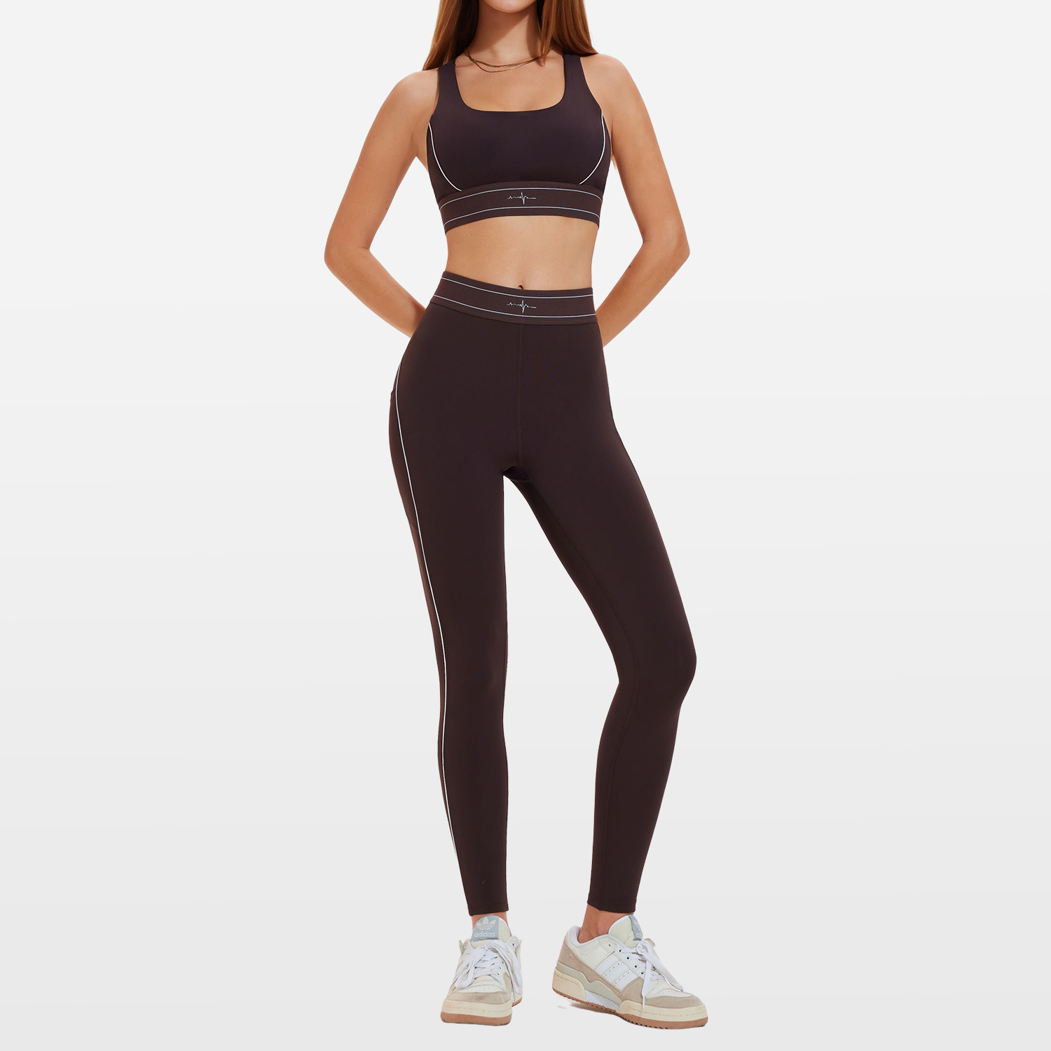 Cross-border nuevo juego deportivo de cintura alta mujer ajustable sujetador de yoga desnudo sensación de correr fitness yoga set image 11
