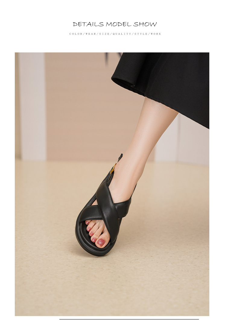 Sandal hở ngón đế dày thường ngày cho nữ – giày đi biển đế bằng hở ngón thời trang đơn giản — Màu đen chi tiết 14