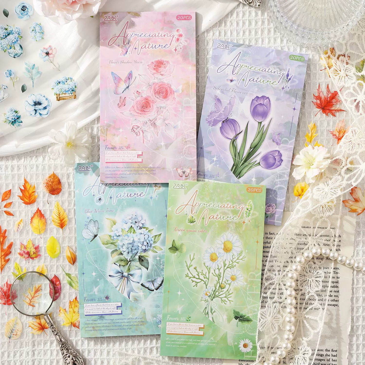 跨境专供鉴赏自然雾面模切贴纸本 复古植物手账素材diy贴纸书批发