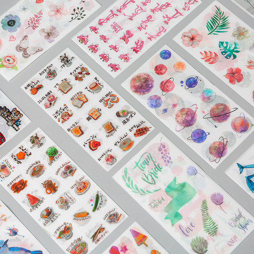 Flat stickers 3 pieces into Japanese paper characters plant planet animal food handbook stickers diy material stickers wholesale