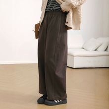 秋冬新品棉质高腰抓绒阔腿休闲裤加厚松紧腰百搭裤子