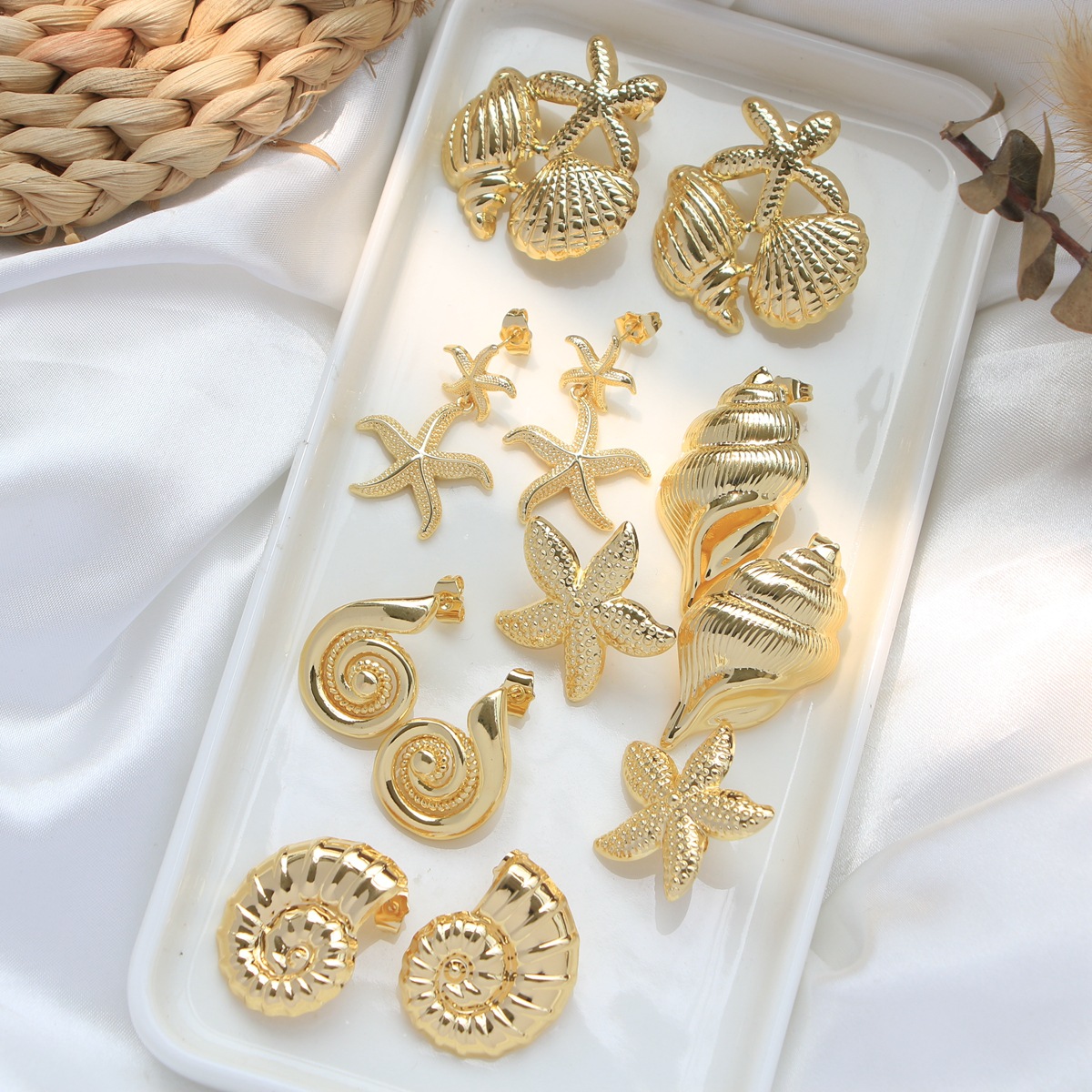 11g Weight 1 Pair Marine Style Simple Style Starfish Shell Plating Copper Drop Earrings Ear Studs