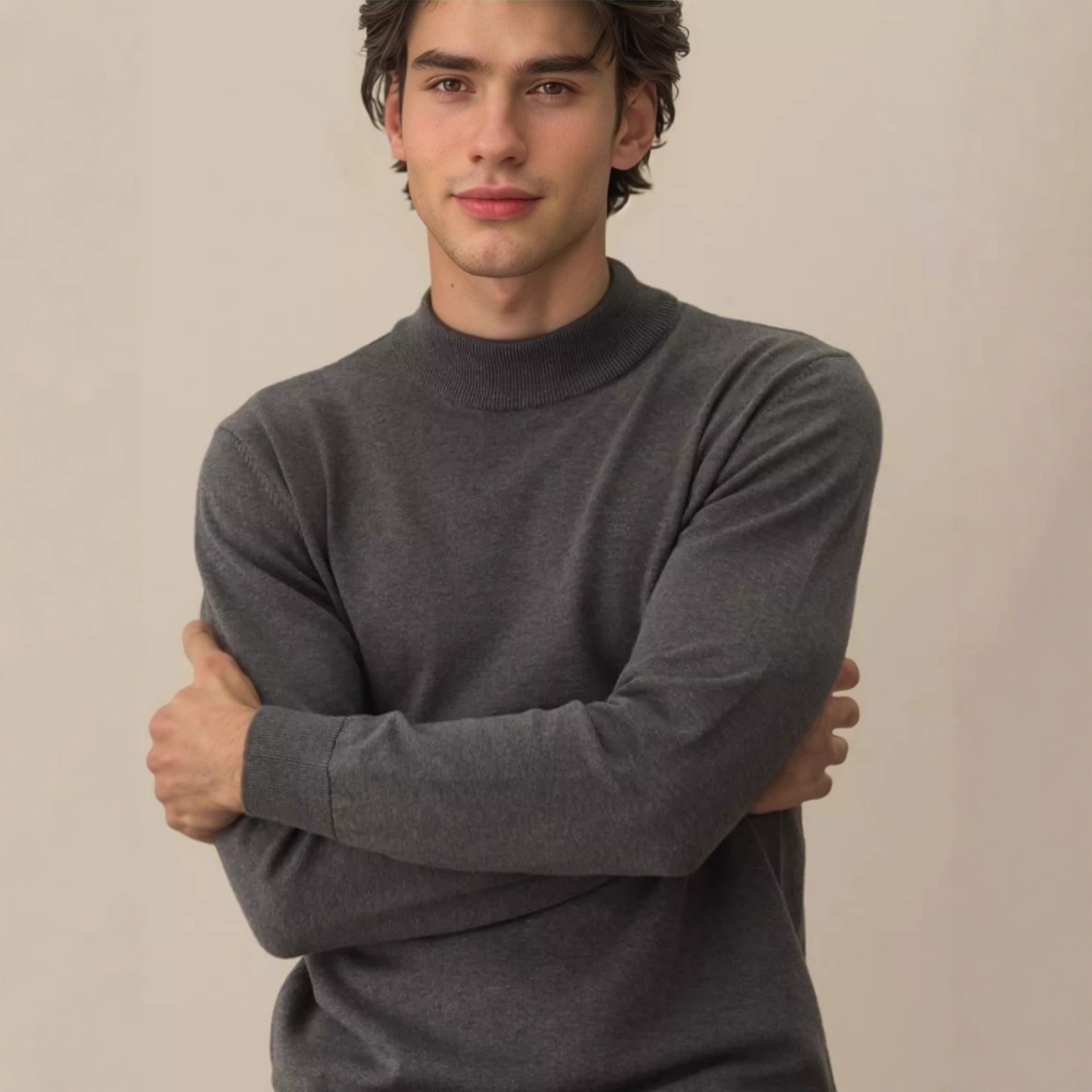 Otoño y invierno suéter de cuello medio alto suéter de lana de hombre suéter de punto suéter de fondo de color sólido